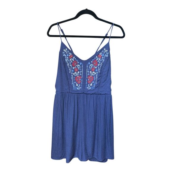 Navy blue Xhilaration embroidered romper. Adjustable Spaghetti Straps Size Large - Picture 1 of 6